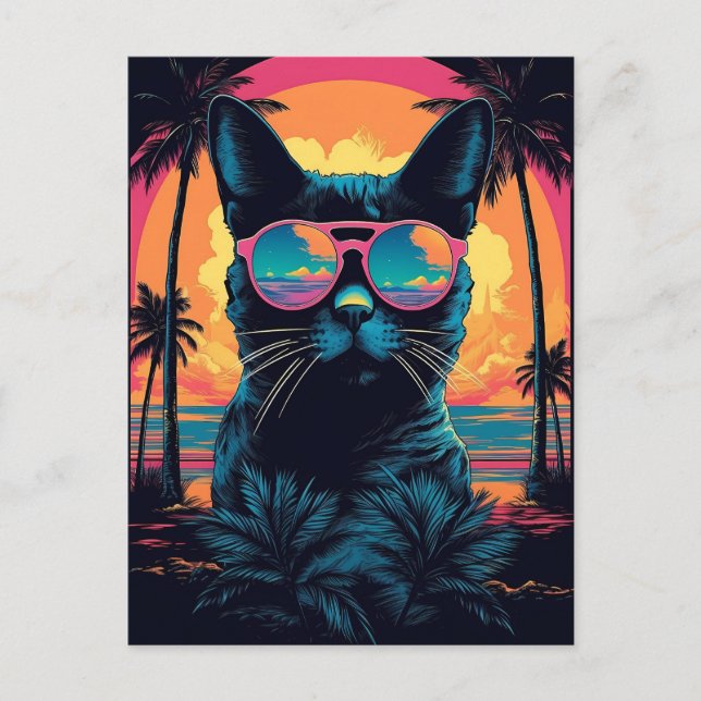 Cartão Postal Bombay Cat com óculos de sol na praia (Frente)