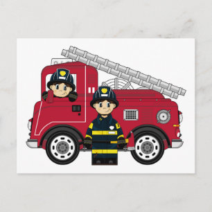 Cartão Postal Bombeiro de Desenho Animado Fofo