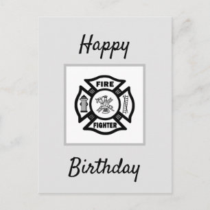 Cartão Postal Bombeiro Flames Feliz Aniversário