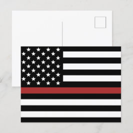 Cartão Postal Bombeiro Thin Red Line America Flag Fire Rescut