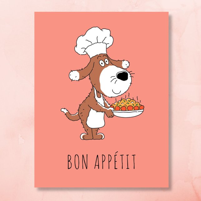Cartão Postal Bon Appétit Chef Cook Cute Funny Dog Cartoon (Criador carregado)