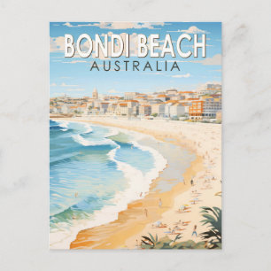 Cartão Postal Bondi Beach, Austrália, Viagem Art Vintage