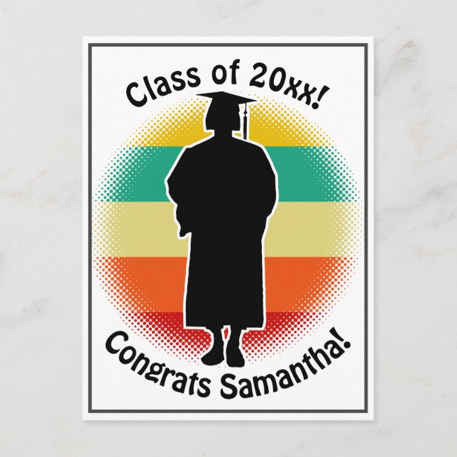 Cartão Postal Boné de Formando de Graduação Retroativa e Garota  (Frente)