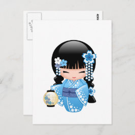 Cartão Postal Boneca de inverno Kokeshi - Garota Geisha