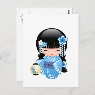 Cartão Postal Boneca de inverno Kokeshi - Garota Geisha