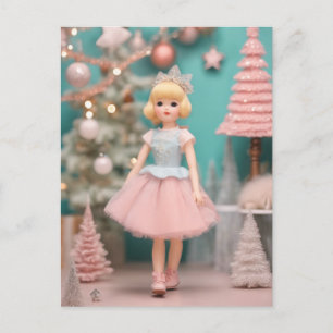 Cartão Postal Boneca de Natal do Pastel Retro