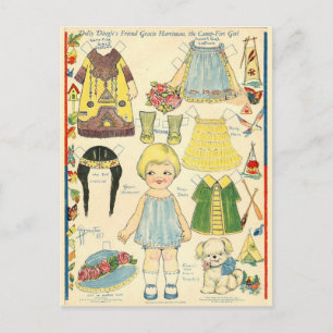 Cartão Postal Boneca de papel com roupas índias nativas american