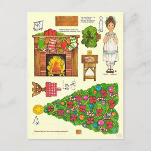 Cartão Postal Boneca de Papel de Natal 🤶 Brinquedo Vintage