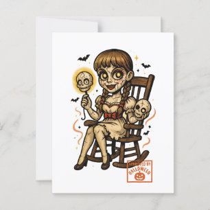 Cartão Postal Boneca Pin-Up Assombrada - Halloween Cute Assustad