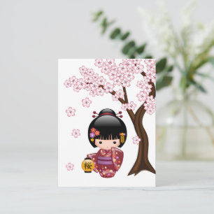 Cartão Postal Boneca Sakura Kokeshi - Geisha Fofa Se Recuperando