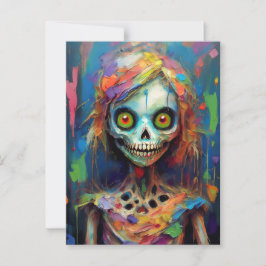 Cartão Postal Boneca Zombie Colorida com Olhos Vermelhos