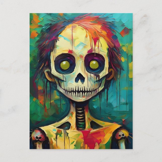 Cartão Postal Boneca Zombie com Olhos Amarelos (Frente)