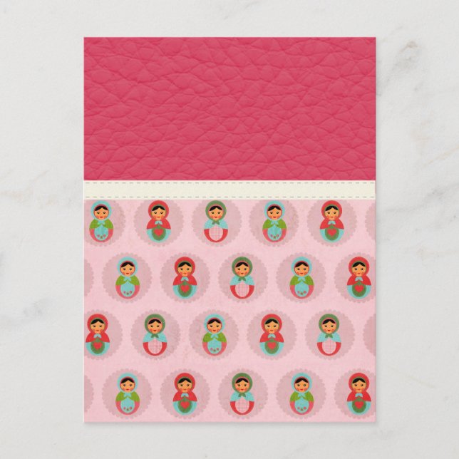 Cartão Postal Bonecas bonitas do assentamento do russo no couro (Frente)