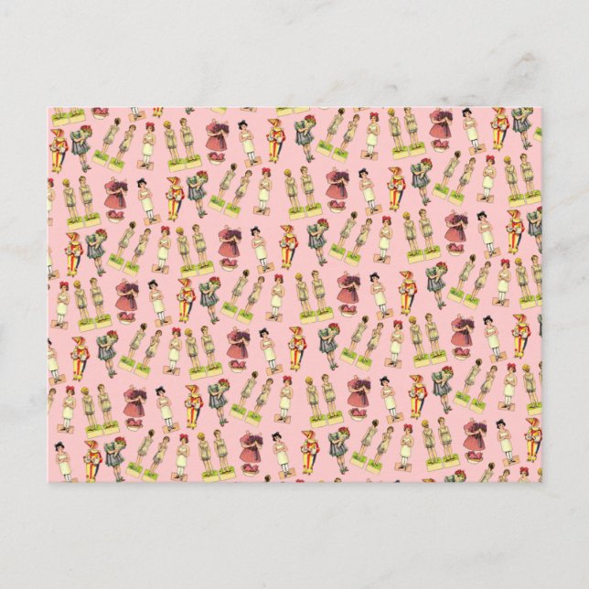 Cartão Postal Bonecas de papel Vintage (Frente)