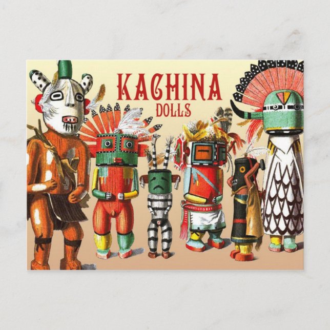 Cartão Postal Bonecas Kachina da Tribo Americana Nativa Hopi (Frente)