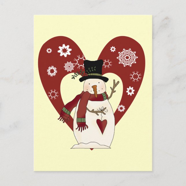 Cartão Postal Boneco de Neve Ama Camisetas e Presentes de Neve (Frente)