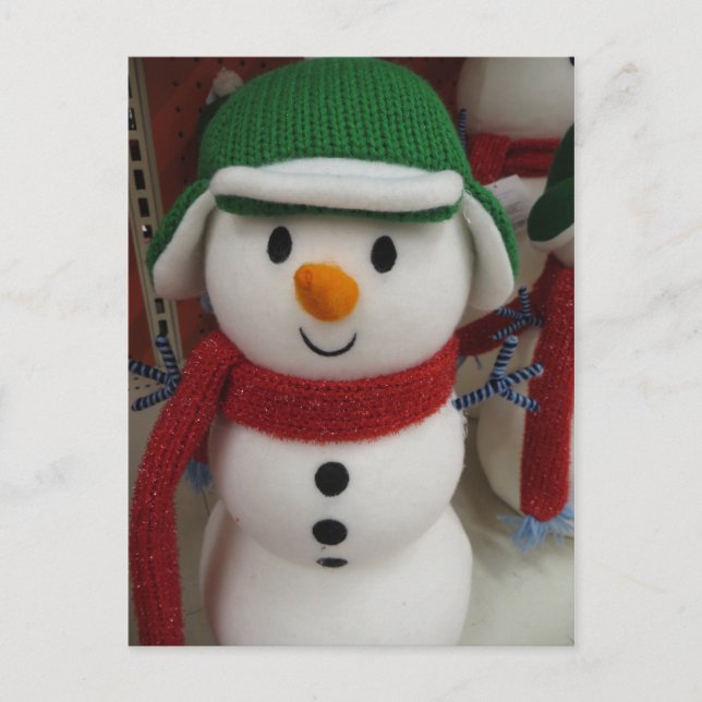 Cartão Postal Boneco de Neve Com Chapéu Verde (Frente)