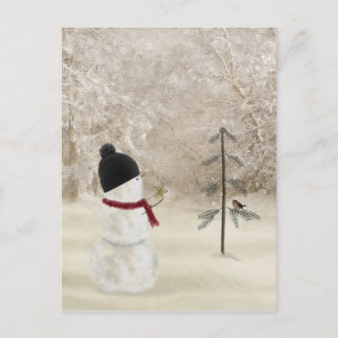 Cartão Postal Boneco de Neve de Natal Com Estrela Dourada