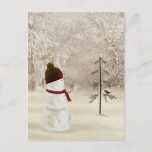 Cartão Postal Boneco de Neve de Natal Com Estrela Dourada