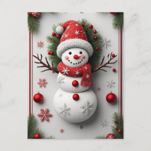 Cartão Postal Boneco de Neve de Natal Decorado com Galhos de Pin