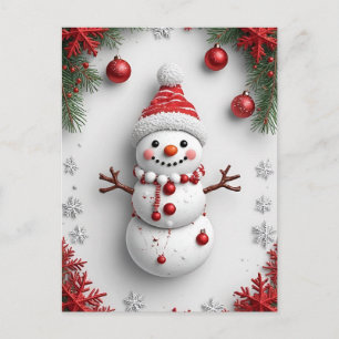 Cartão Postal Boneco de Neve de Natal Decorado com Galhos de Pin