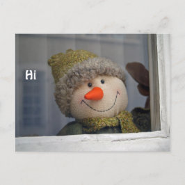 Cartão Postal boneco de neve diz "oi"