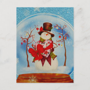 Cartão Postal Boneco de Neve em uma Bola de Neve