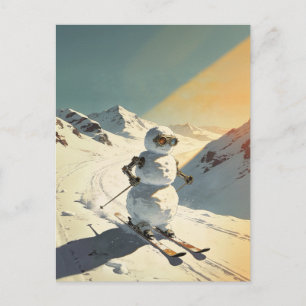 Cartão Postal Boneco de Neve Esquiando