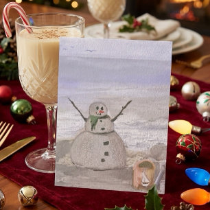 Cartão Postal Boneco de Neve Frosty na Praia