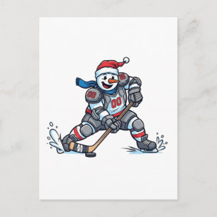 Cartão Postal Boneco de Neve Hóquei no Gelo Natal 2026 Esportes