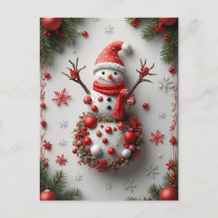 Cartão Postal 🎄 Boneco de Neve Inverno Pinheiro Magia ❄️ Festiv
