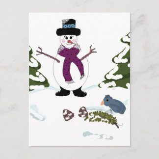 Cartão Postal Boneco de Neve na Floresta