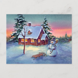 Cartão Postal BONECOS DE NEVE & TRENÓ por SHARON SHARPE