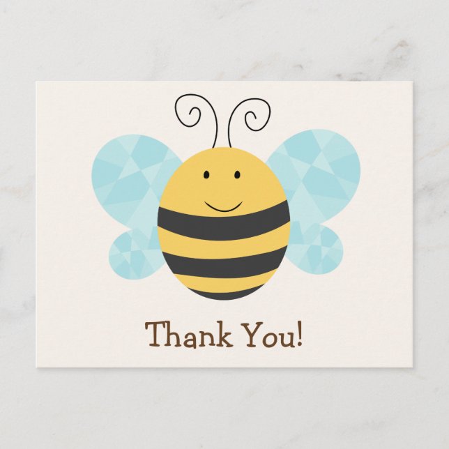 Cartão Postal Bonita Abelha Amarela e Negra Obrigado (Frente)