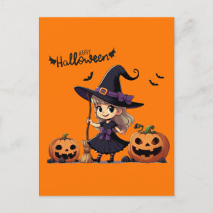 Cartão Postal Bonita, anime bruxa do Halloween