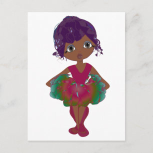 Cartão Postal Bonita Ballerina em Arte Tutu Vermelha e Verde