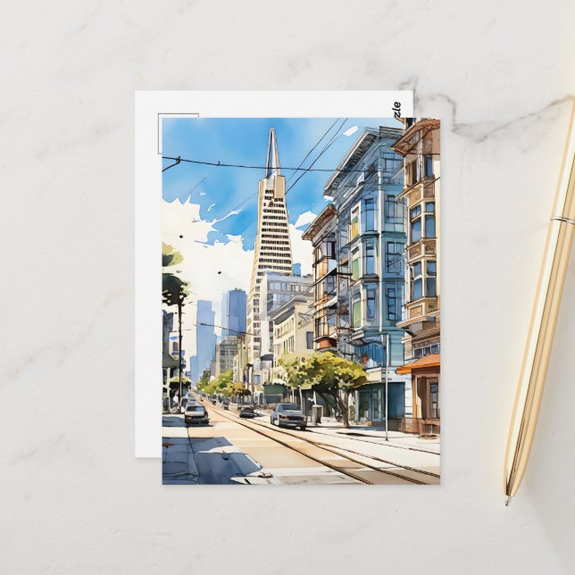 Cartão Postal Bonita caneta e esboço de tinta em São Francisco (Frente/Verso In Situ)