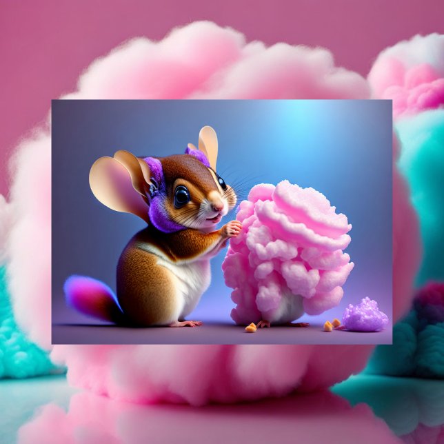 Cartão Postal Bonita, caricatura Esquilo voador comendo algodão  (Criador carregado)