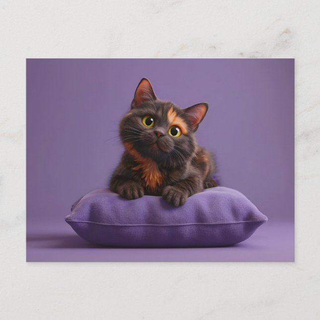 Cartão Postal Bonita Cartoon Tortoisesinferno Kitten em Cushio R (Frente)