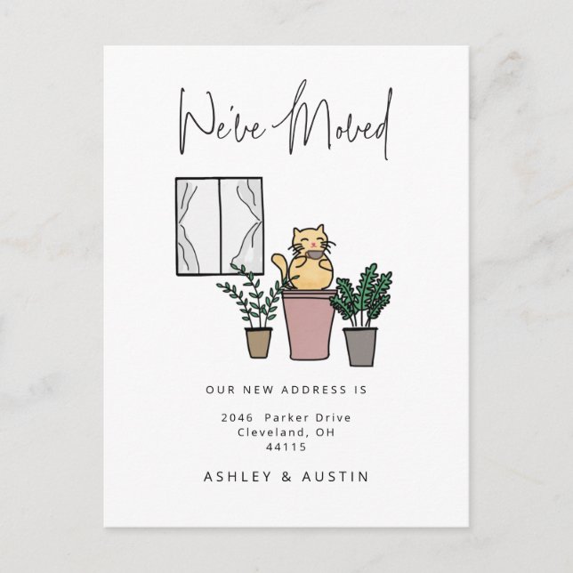 Cartão Postal Bonita Diversão de Gato de Aquarela Mudamos de nov (Frente)