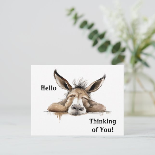 Cartão Postal Bonita Donkey pensando em você. Editável (Em pé/Frente)