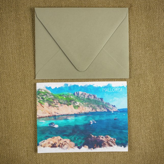 Cartão Postal Bonita Espanha de Aquarela de Maiorca (mallorca spain view postcard)
