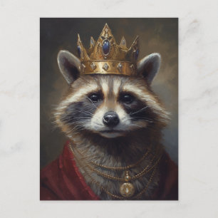 Cartão Postal Bonita Fairytale Raccoon em uma Coroa