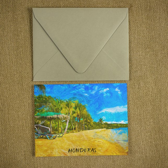 Cartão Postal Bonita Honduras Ocean View Oil Paint (honduras beach vacation postcard)
