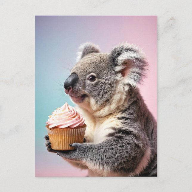 Cartão Postal Bonita Koala Com Gradiente De Pastel Cupcake (Frente)