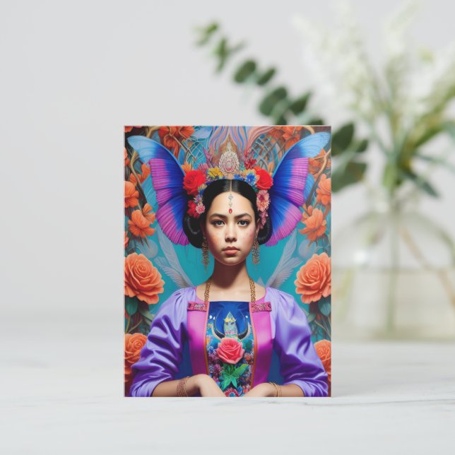 Cartão Postal Bonita princesa com vestido floral (Em pé/Frente)