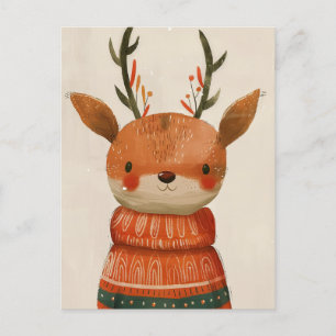 Cartão Postal Bonita Reindeer no Natal da Sweater Feia