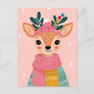 Cartão Postal Bonita Reindeer Watercolor Natal