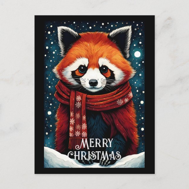 Cartão Postal Bonita Scarf Red Panda Snowy Natal (Frente)