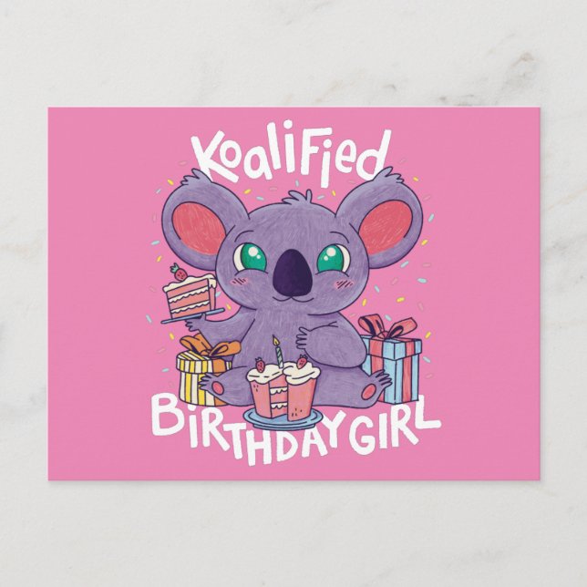 Cartão Postal Bonita Urso Koala, Rapariga de Aniversário Koaliad (Frente)